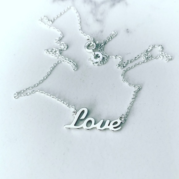 LOVE Name Plate Necklace Pendent in Silver 925 - Picture 2 of 7